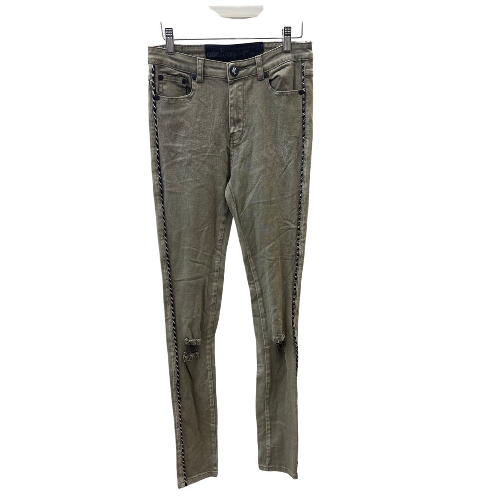 NWT One Teaspoon Sz 8 Khaki Aztec Trim Side Seam Dixies Low Rise Skinny Jeans